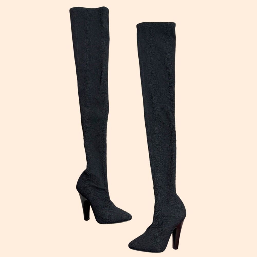 Saint Laurent Stretch Cloque Over Knee Boots